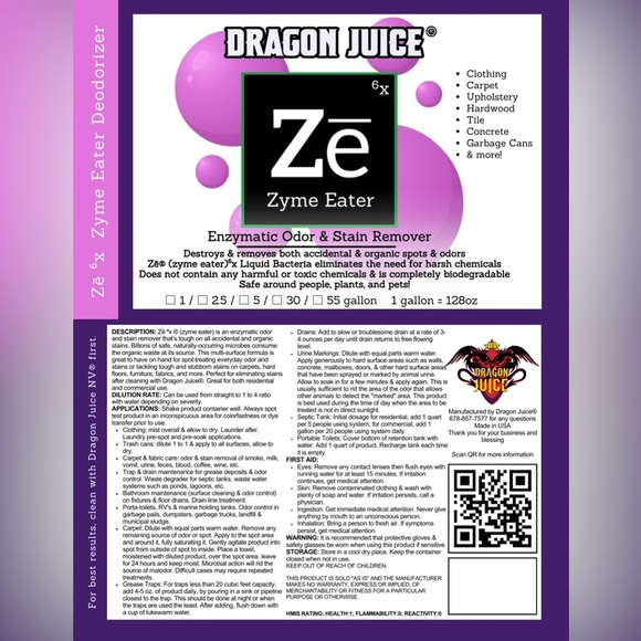 Deodorizer ZYME EATER Enzymatic Odor & Stain Remover - wine, smoke, pet … - Picture 6 of 6